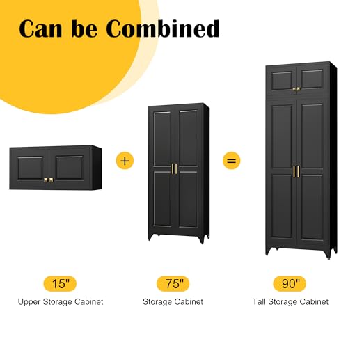 90”Metal Pantry Storage Cabinet with Doors & 4 Adjustable Shelves