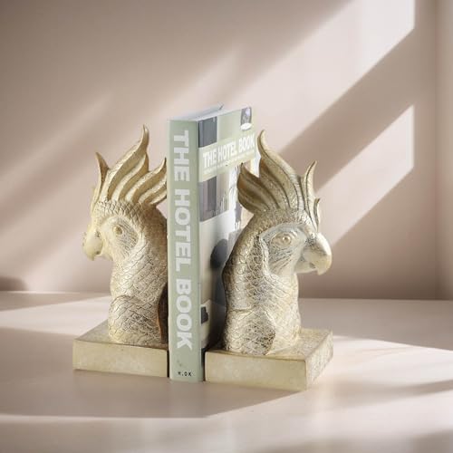 Gold Parrot Decorative Bookends for Heavy Books Bookshelf Decor (2 Count)