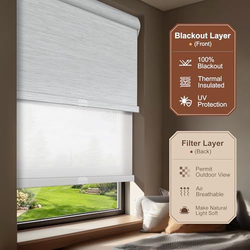 Cordless Dual Roller Shades.Jacquard Black White&White.68"W x 36"H