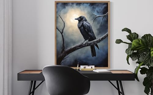 Crow under the Moonlight Poster Art Print