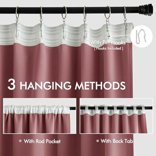 Dusty Rose Back Tab Blackout Curtains 52x108 Inch Long 2 Panels Set