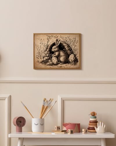Framed Rabbit Wall Art Rustic Farmhouse Decor