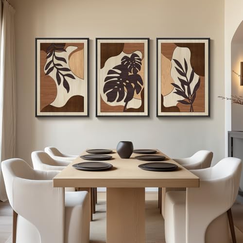 Large Framed 3D Wood Boho Tropical Wall Decor for Living Room (3 Count)