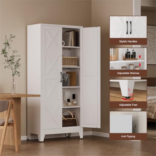 Metal Kitchen Cabinet with 2 Door and 4 Adjustable Shelves