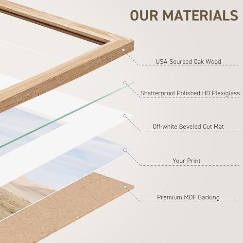 8x10 Picture Frame Natural Solid Oak Photo Frames with 5x7 Removable Mat Wall Hanging Large Handcrafted Frame with HD Plexiglass Wall and Tabletop Display Large Poster Frame