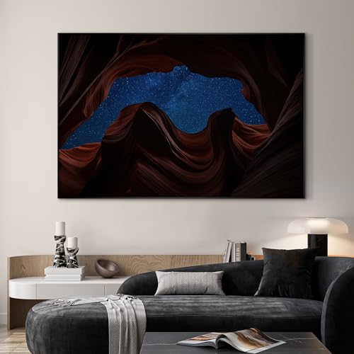 46"x72" Extra Large Framed Wall Art Starry Night Sky Through Antelope Canyon Rock Arch for Home Living Room Bedroom Decor