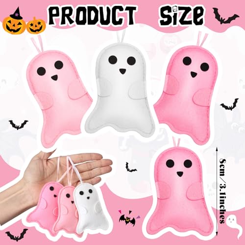 12 Pink Halloween Felt Ornaments 3D Ghost Hanging Tree Decor (12 Count)