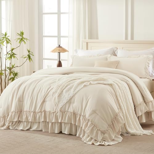 Beige Super King Plus Ruffle Comforter Set