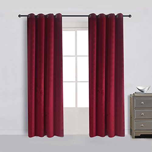 Set of 2 Heavy Velvet Flannel Blackout Window Curtains Drapes with Top Grommet Draperies Eyelet 52 Inches Wide by 120 Inches Long