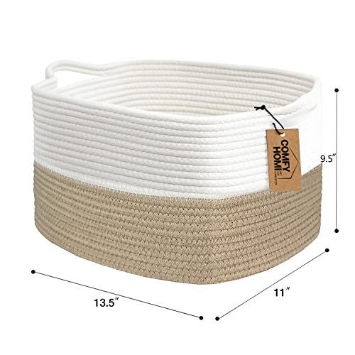Cotton Rope Woven Basket with Handles for Shelves