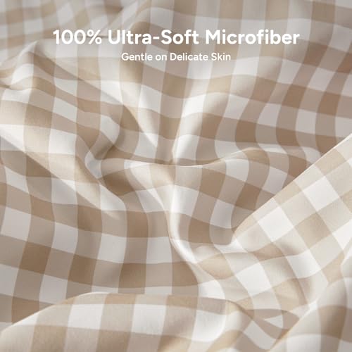 Tan Gingham Ruffle Comforter Set Queen Size