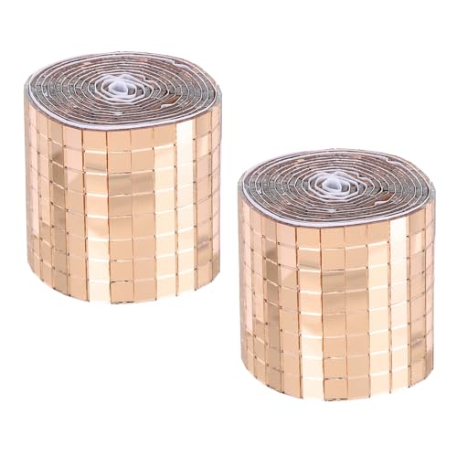 Self Adhesive Glass Mirror Mosaic Tiles 3200 Pcs 5 x 5 mm Disco Tiles for Craft Decoration Glass Mirror Disco Ball Rose Gold 2 Pcs