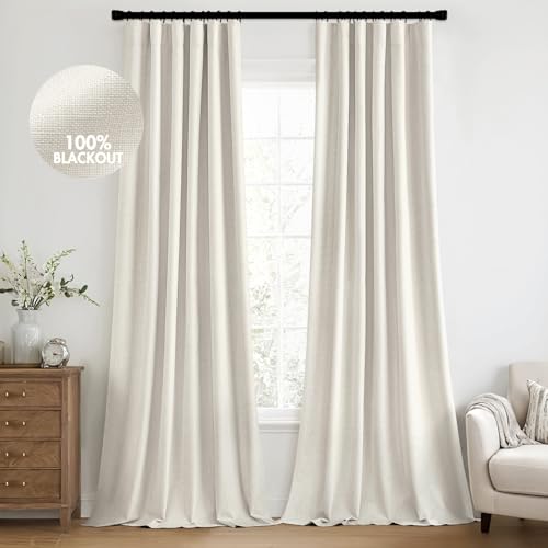 100% Blackout Back Tab Pleat Linen Curtains 50" Wx90 L (2 Count)