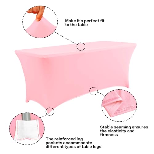 2 Pack 6FT Table Cloth for Rectangular Spandex Light Pink Cover (2 Count)
