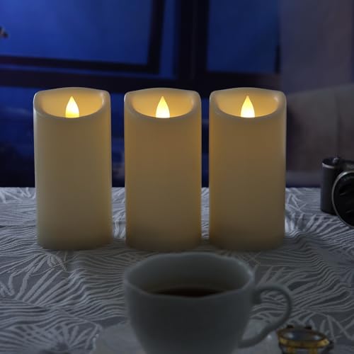 Outdoor Battery Operated Flameless LED Candles with Timer 3x6 Inches 3 Pack (3 Count)