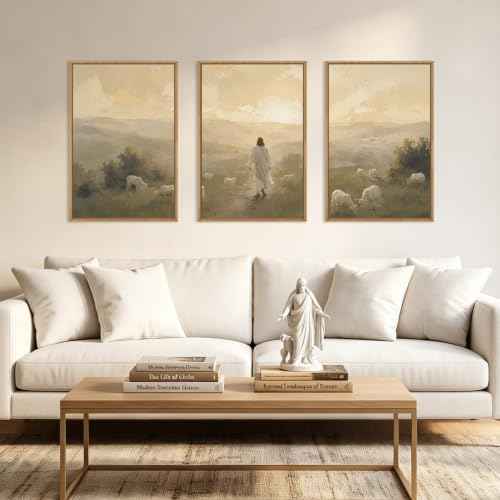 Vintage Jesus Lamb Framed Canvas Wall Art