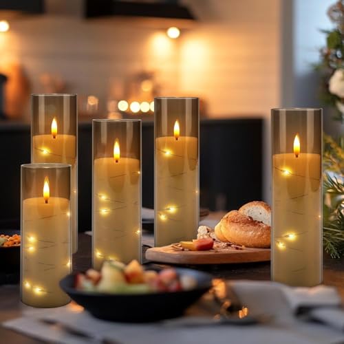 24 Pack Flameless Candles with Embedded Star String Fairy Lights