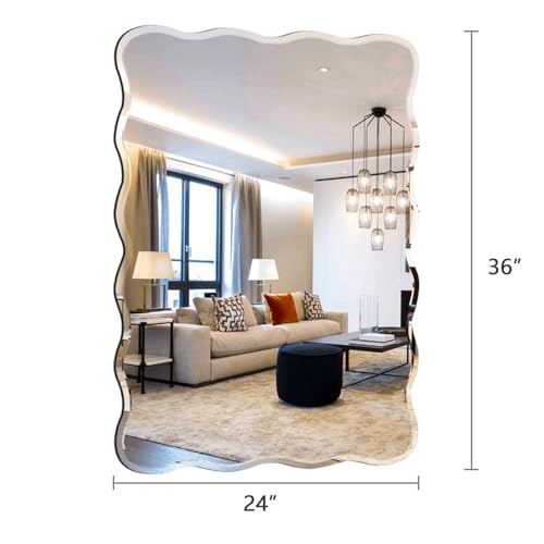 24x36 Inch Frameless Wavy Wall Mirror for Bathroom Sink
