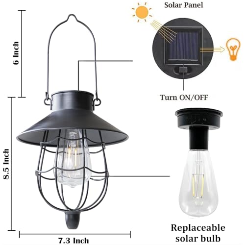 2 Pack Solar Lantern Hanging Waterproof Outdoor Metal Solar Lamp with Warm White Light Decorate for Yard Garden Pathway Patio Porch Decor