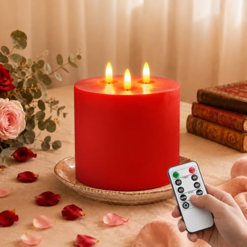 3 Wick Extra Large Flameless Pillar Candles with Timer Remote