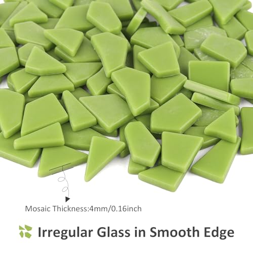 200g Green Glass Mosaic Tiles for Crafts Bulk (7.05 Ounce)
