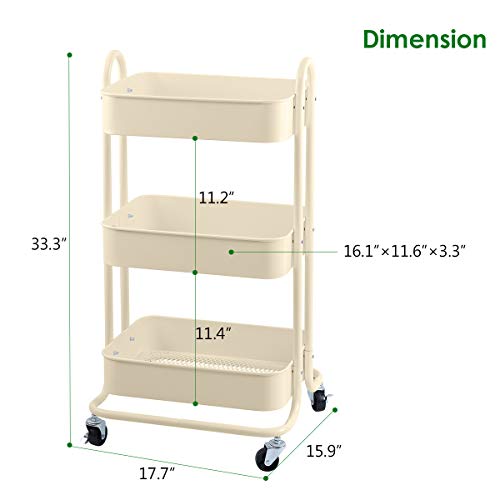 3 Tier Metal Mesh Utility Rolling Cart Storage Organization Cart with Wheels (3 Count)