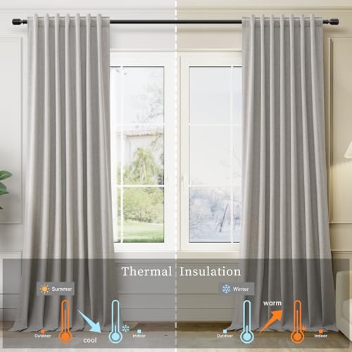 100% Blackout Linen Curtains for Bedroom 90 inches Long (2 Count)