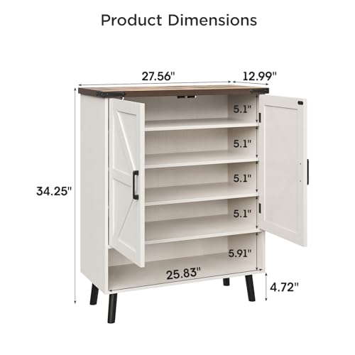 34" Tall Farmhouse Shoe Storage Cabinet with Barn Doors
