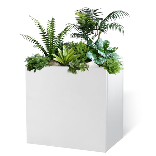 Metal Planter Box 30" L x 12" W x 24" H Tall Outdoor Steel Planter White