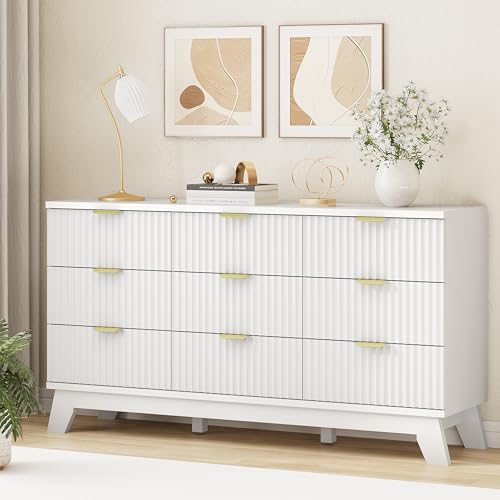Fluted Dresser for Bedroom with 9 Drawers