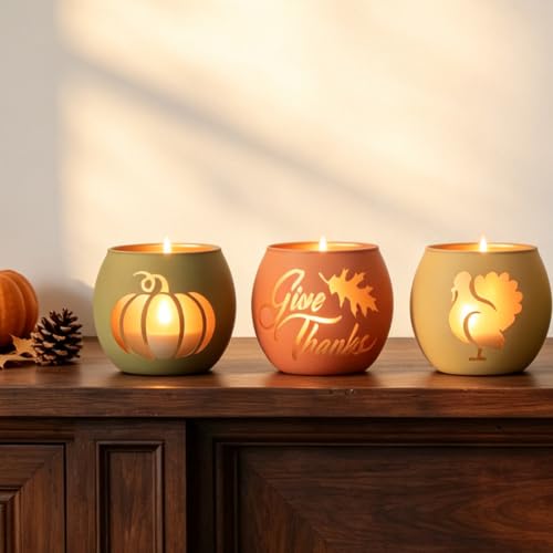 Thanksgiving Votive Candle Holder Set of 6 for Fall Table Centerpiece Decor (6 Count)