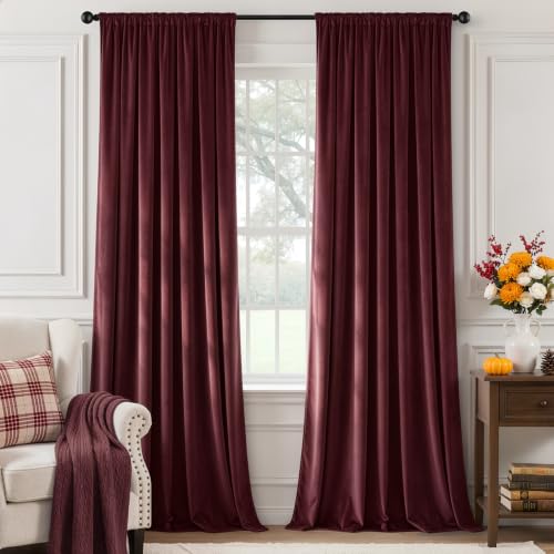 Ruby Red Blackout Velvet Curtains Drapes 108 Inch Long 52"x108" (2 Count)