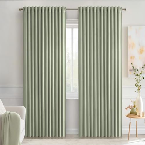 Sage Green Back Tab Blackout Curtains 72x84 Inch Length 2 Panels Set (2 Count)