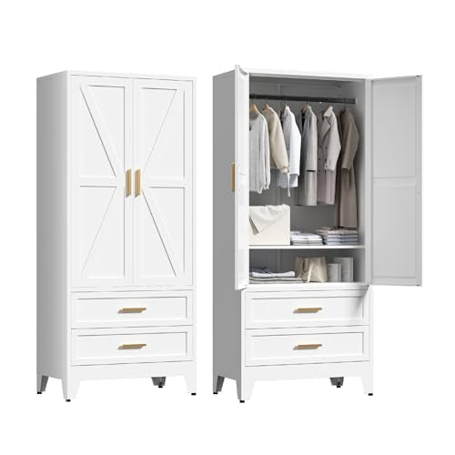 71'' Farmhouse Metal Wardrobe Cabinet with Hanging Rod