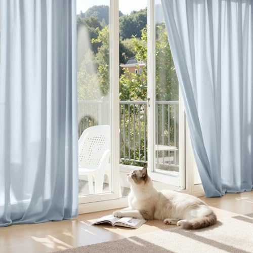 Light Blue Privacy Sheer Curtains 2 Panels 42W x 63L (2 Count)