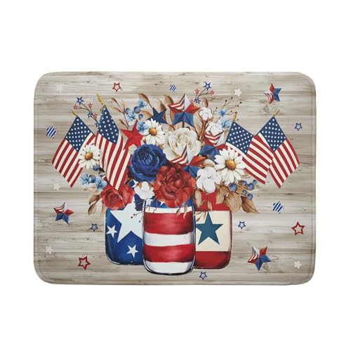4th of July Dish Drying Mat for Kitchen Counter Patriotic Floral Super Absorbent Reversible Microfiber Kitchen Countertop Protector Dishes Pad Large 18x24 inch