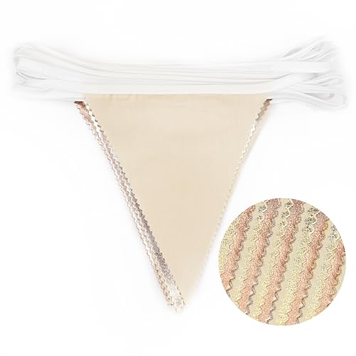 Rose Gold Champagne Gold Beige Party Decorations Metallic Fabric Triangle Flag Pennant Banner Garland Bunting for Engagement Bridal Shower Wedding Birthday Baby Shower Graduation Decoration Supplies (32 Foot)
