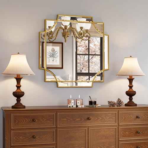 26"x26" Gold Foil Scalloped Edge Decorative Vanity Wall Mirror