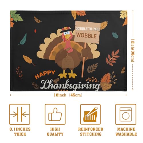 Happy Thanksgiving Placemats Set of 4 Gobble Turkey Leaves Thanksgiving Linen Table Mat 12x18 Inch Seasonal Fall Washable Heat Resistant Non (4 Count)