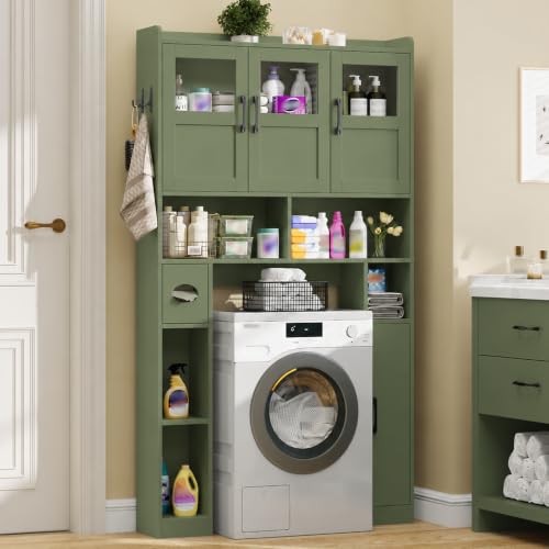 Farmhouse Over The Toilet Cabinet with 3 Acrylic Doors. Green