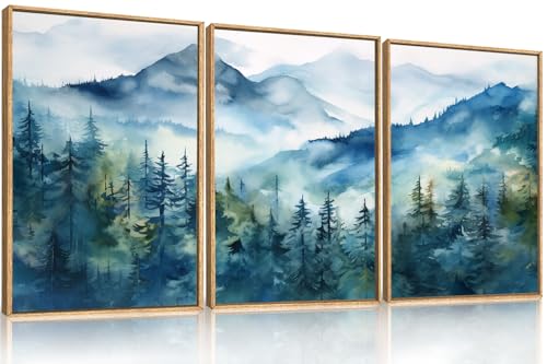 Blue Ridge Mountain Forest Framed Canvas Wall Art Set (3 Count)