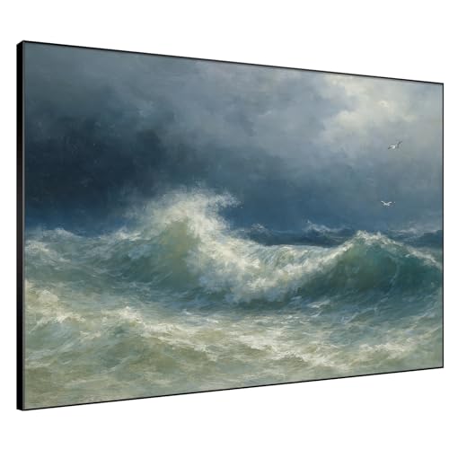 36"x46" Extra Large Framed Wall Art Dramatic Ocean Waves with Stormy Sky and Seagulls for Home Living Room Bedroom Decor