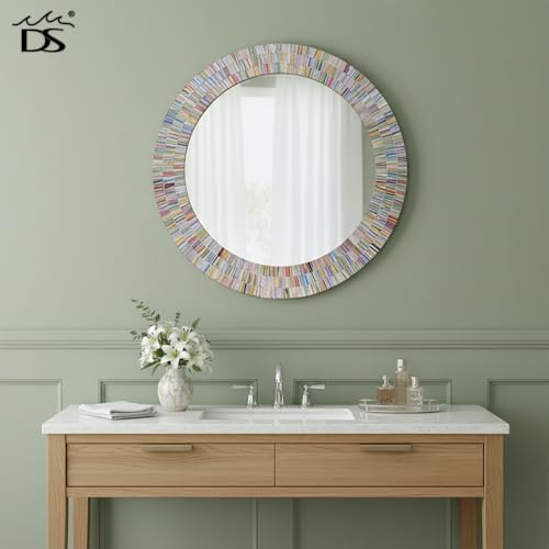 24" Round Rainbow Mosaic Wall Mirror
