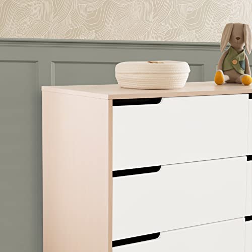 Hudson 6 Drawer Assembled Double Dresser in Washed Natural and White