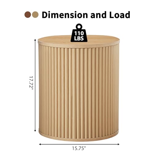 Fluted Round Side Table with Storage