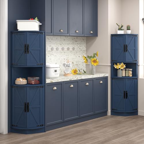 64.8" Tall Farmhouse Corner Cabinet with 4 Doors and 5 Storage Shelves
