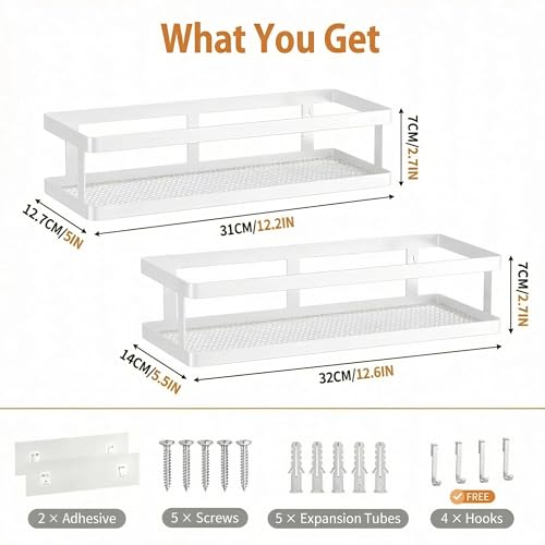 2 Pack Minimalist Shower Caddy Wall Mount (2 Count)