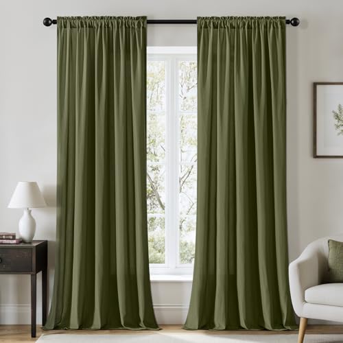 Olive Green Privacy Sheer Curtains 2 Panels 42W x 96L (2 Count)
