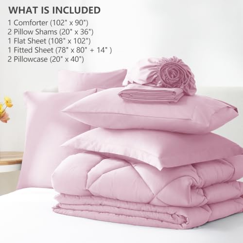 King Comforter Set 102"x90" Light Pink