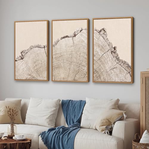 Large Tree Ring Framed Canvas Wall Art Set (3 Count)